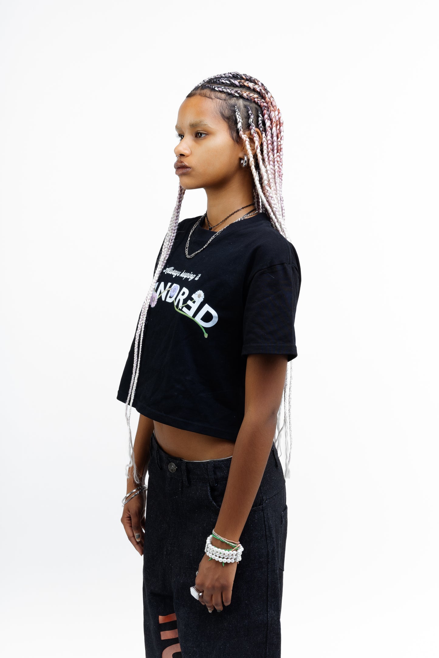 Black Wild Flower Crop Top