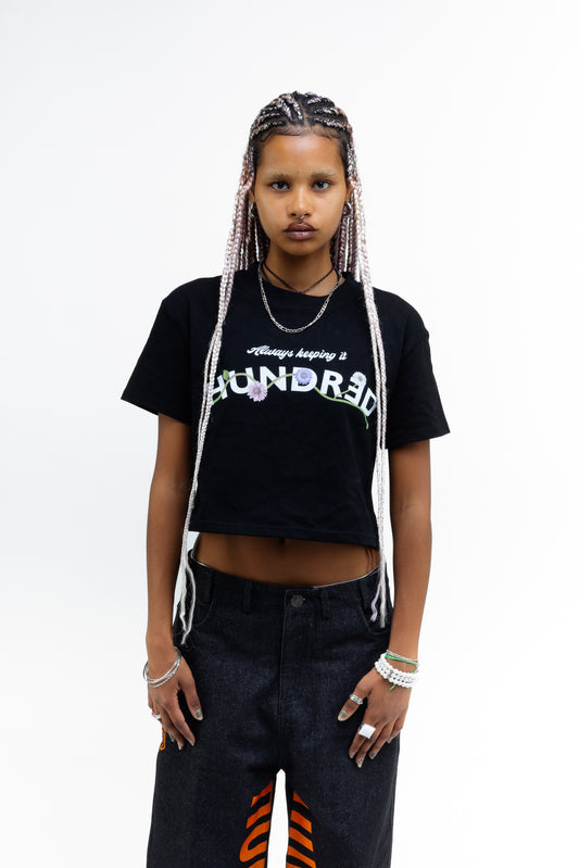 Black Wild Flower Crop Top